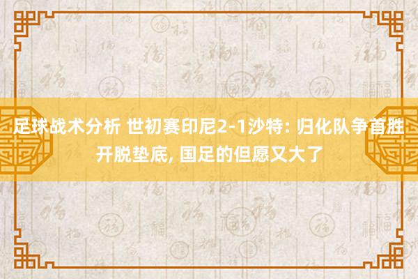 足球战术分析 世初赛印尼2-1沙特: 归化队争首胜开脱垫底, 国足的但愿又大了