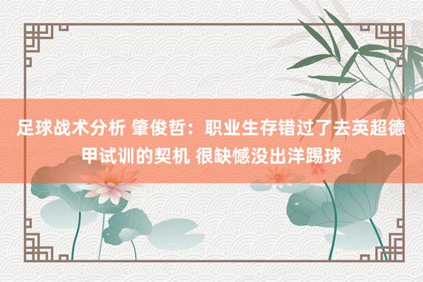 足球战术分析 肇俊哲：职业生存错过了去英超德甲试训的契机 很缺憾没出洋踢球